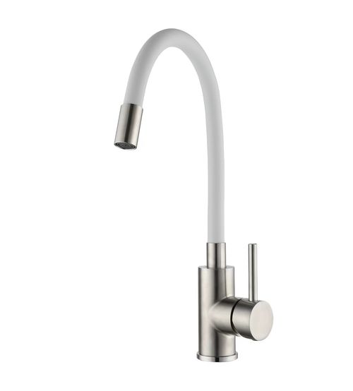 Single Lever Kitchen Mixer w/flexible spout white color, stainlees steel finish