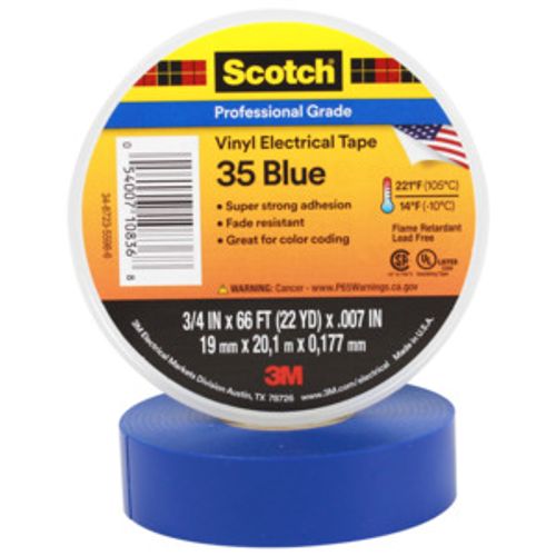 Scotch Vinyl Color Coding Electrical Tape 35, 3/4 in x 66 ft, Blue