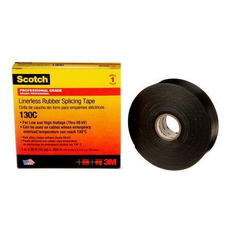Scotch Linerless Rubber Splicing Tape, 1 in x 10 ft, Black