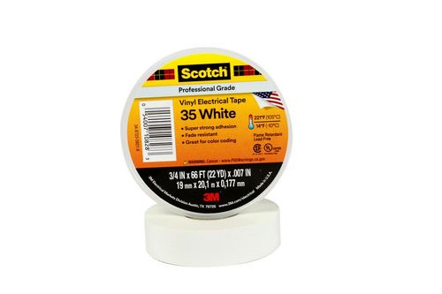 Scotch Vinyl Color Coding Electrical Tape 35, 3/4 in x 66 ft, White
