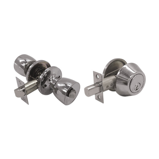 Knob Lock and Double Cylinder Deadbolt Kit Satin Nickel
