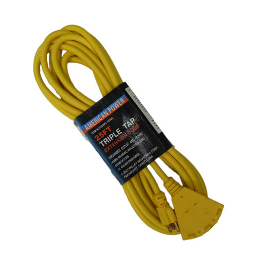 25' 12/3 TRI-TAP Extension Cord Yellow (UL)