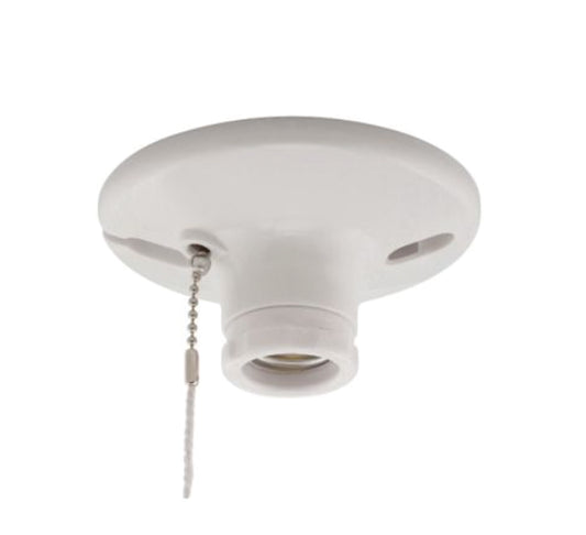 Eaton lampholder, Pull chain, #14-10 AWG, Medium base - White