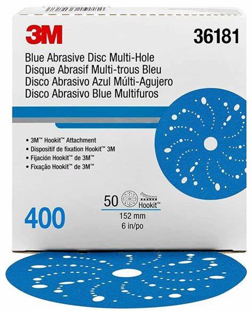 3M™ Hookit™ Blue Abrasive Disc 321U Multi-hole, 6 in, 400, 50 discs per carton Text