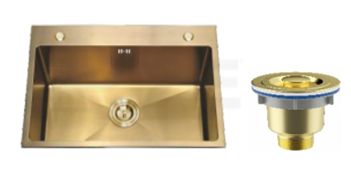 Sink PVD Gold Finish 75x45x23cm SS 304 2mm top mount, Strainner Included