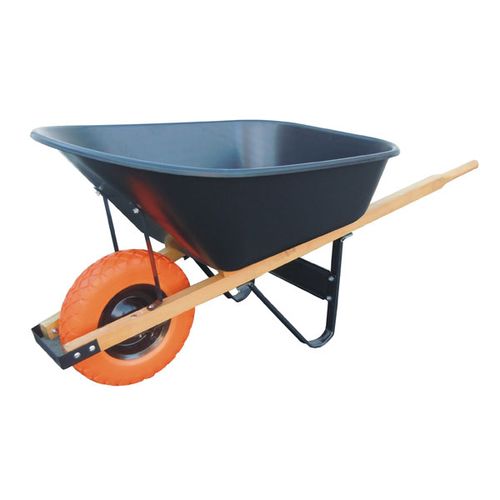 6cf Poly WheelBarrow FlatFree Whl w/60"WoodHdl