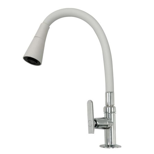 Single Lever Kitchen Mixer w/flexible spout White