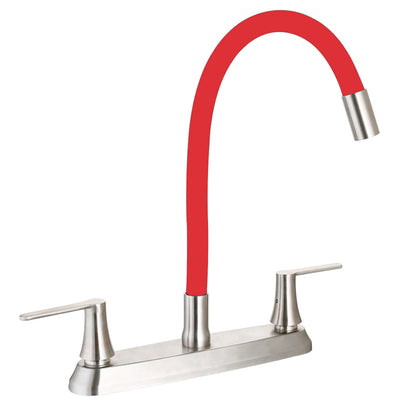 Kitchen faucet w/flexible spout red color, stainlees steel finish