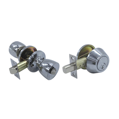 Knob Lock and Double Cylinder Deadbolt Kit Chrome Plating