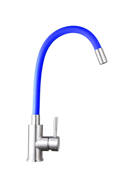 Single Lever Kitchen Mixer w/flexible spout blue color, stainlees steel finish