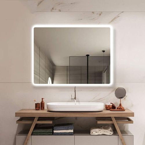 Rectangle LED Mirror 31-1/2x24" 3000K,4000K,6000K Lum Dimmable Touch Switch Dual Voltage 110-220V