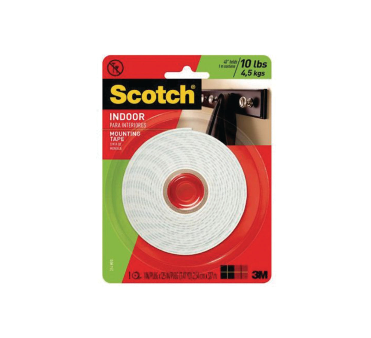 Scotch® Indoor Double-Sided Mounting Tape, 1 in x 125 in