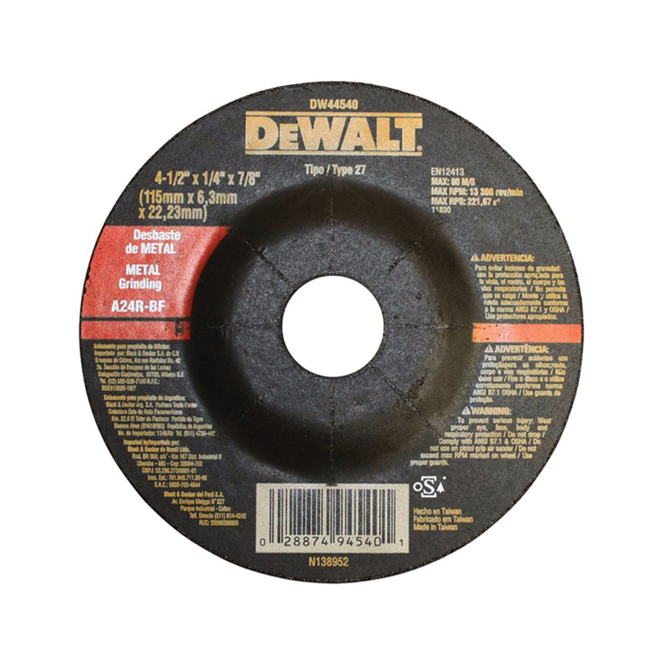 4 1/2" x 1/4" x 7/8" GRINDING ABRASIVE DISC TW