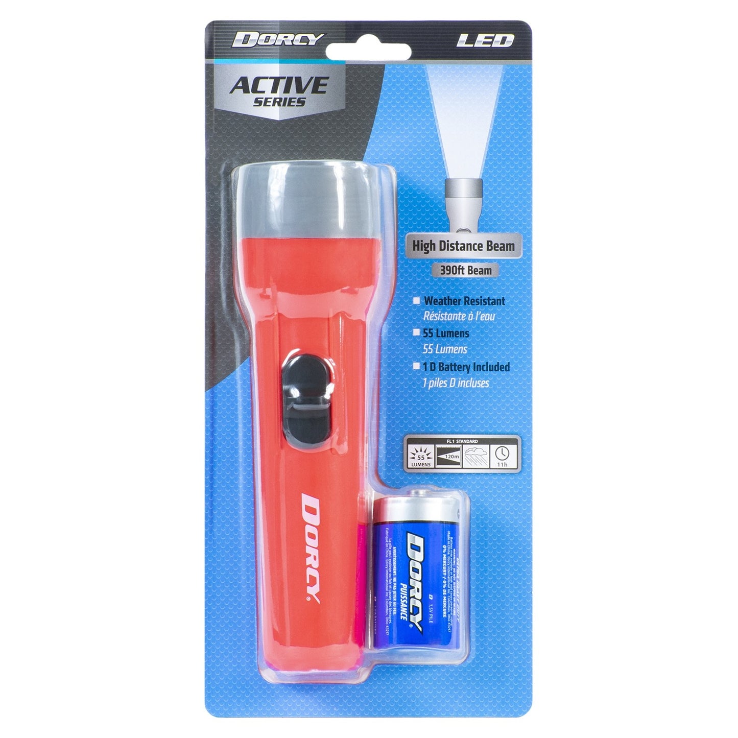 55 LUMENS LED FLASHLIGHT WITH 1D BATTERY