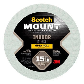 Scotch-Mount™ Indoor Double-Sided Mounting Tape Mega Roll, 3/4" x 350"