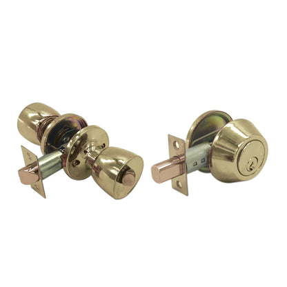 Knob Lock and Double Cylinder Deadbolt Kit Polished Brass